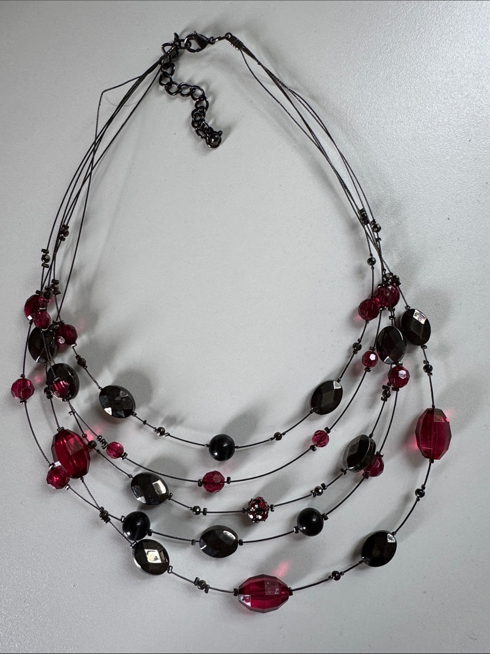 Multi-Strand Pink and Black Beaded Necklace - Women Jewelry